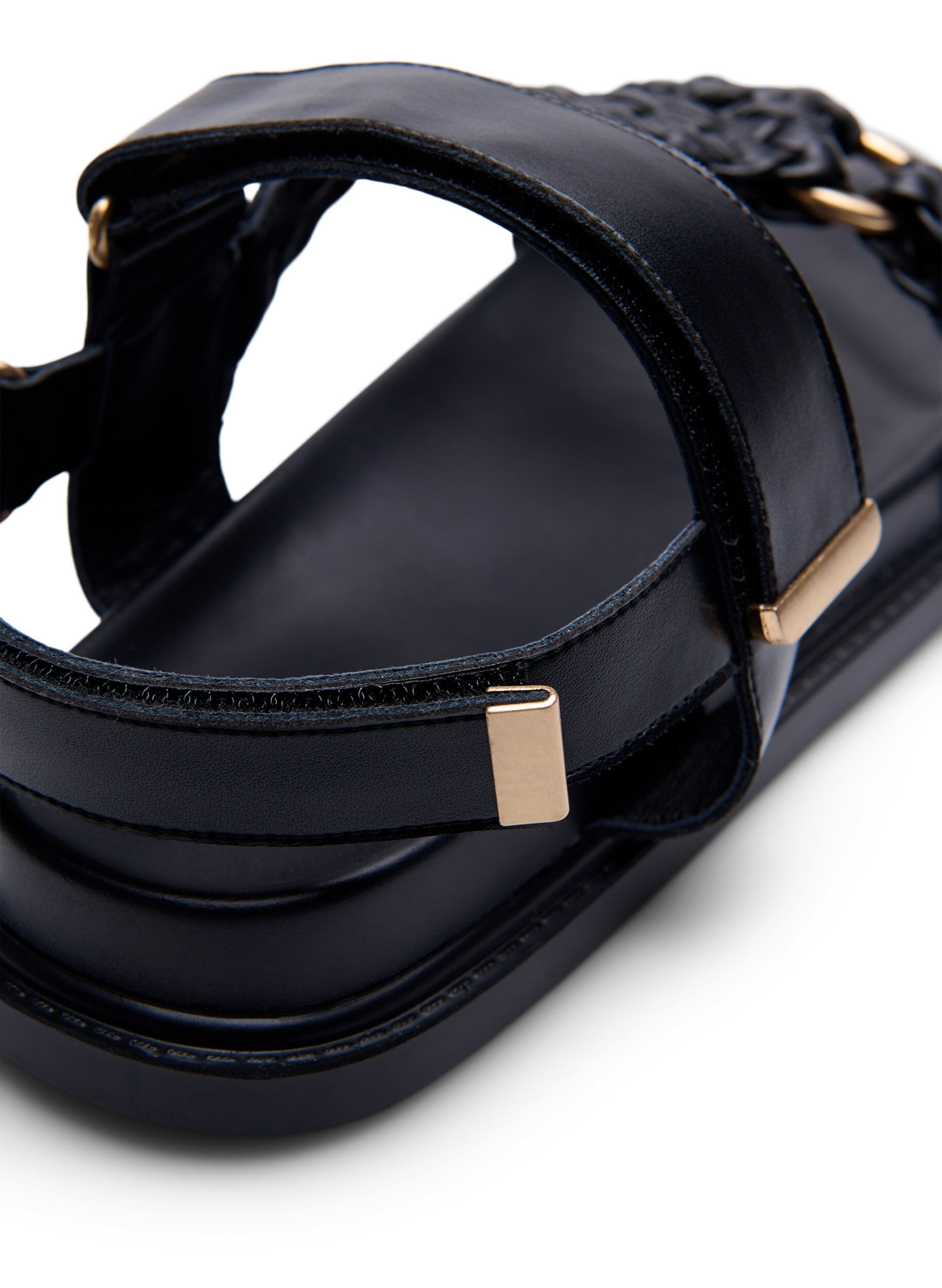 Zizzifashion Leather sandal with braided straps and wide fit, Black, Packshot image number 4