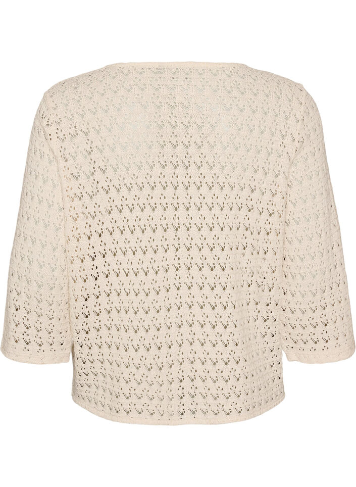 Knitted cardigan with eyelet embroidery and a V-neck, Beige, Packshot image number 1