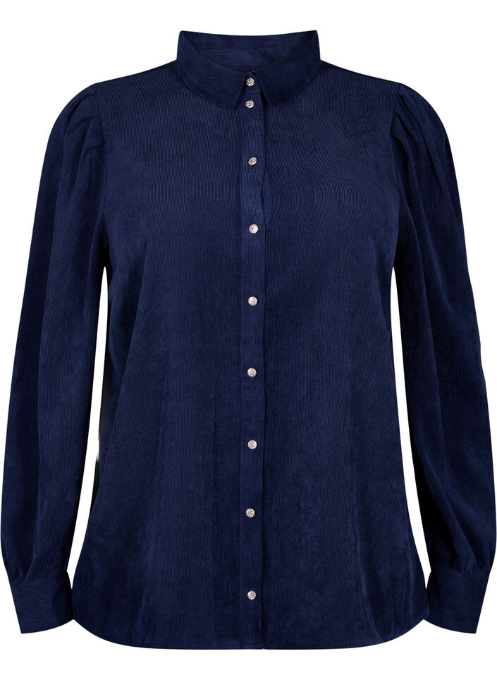Velvet shirt with rhinestone buttons, Medieval Blue, Packshot image number 0
