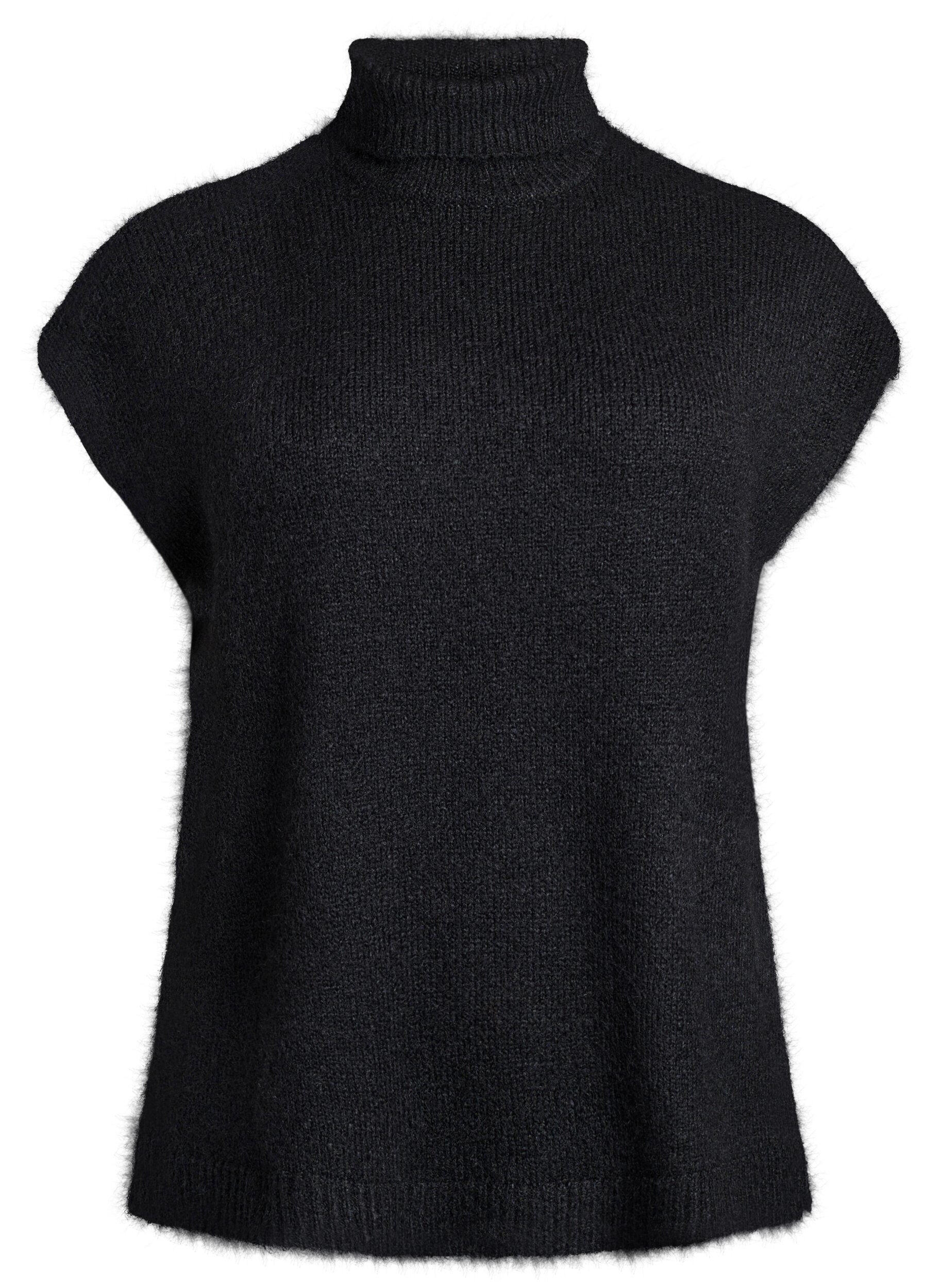 Zizzifashion Sleeveless knitted vest with turtleneck, Black, Packshot image number 0