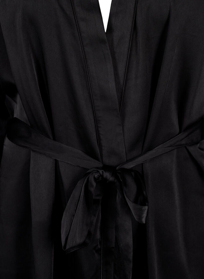 Satin kimono with belt, Black, Packshot image number 2