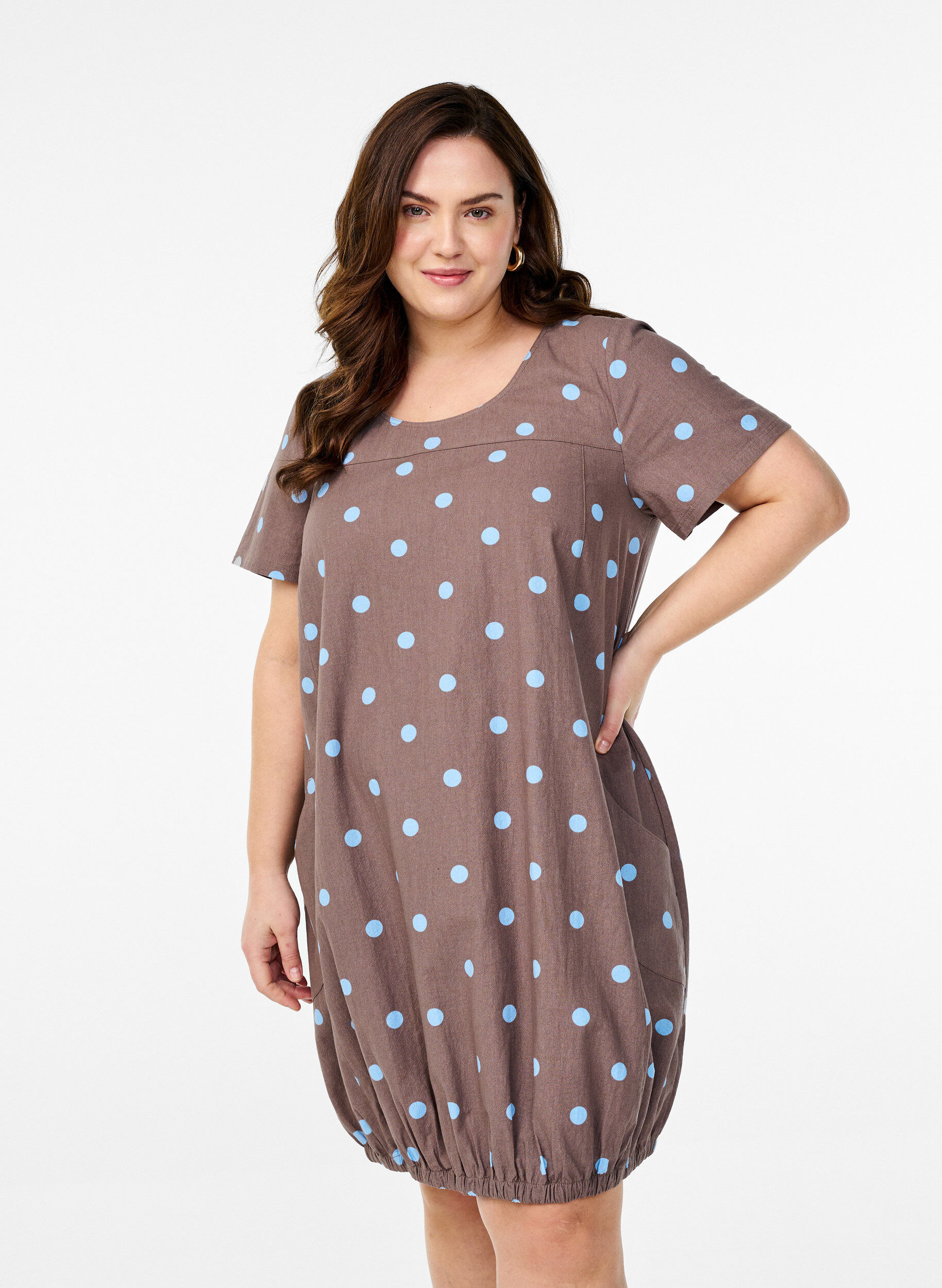 ZizzifashionShort-sleeved cotton dress with print, Blue, Model image number 0