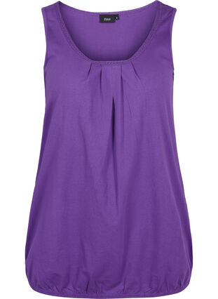 Cotton top with rounded neckline and lace trim, Ultra Violet, Packshot image number 0