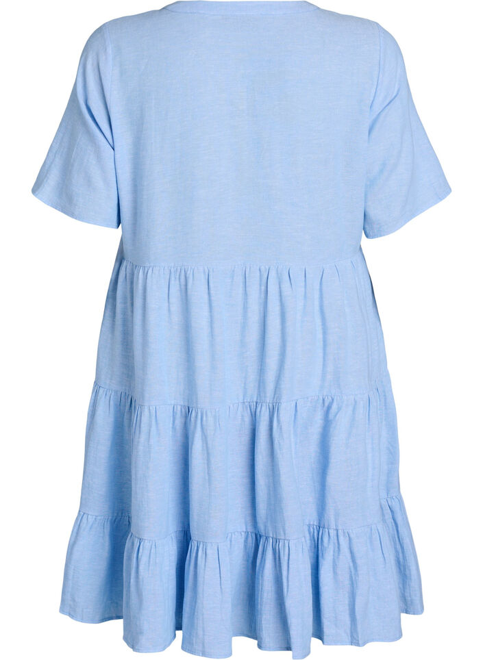 Knee-length A-line dress in linen and viscose, Light Blue, Packshot image number 1