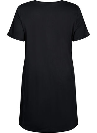 Short-sleeved nightgown in organic cotton (GOTS), Black W. Don't, Packshot image number 1