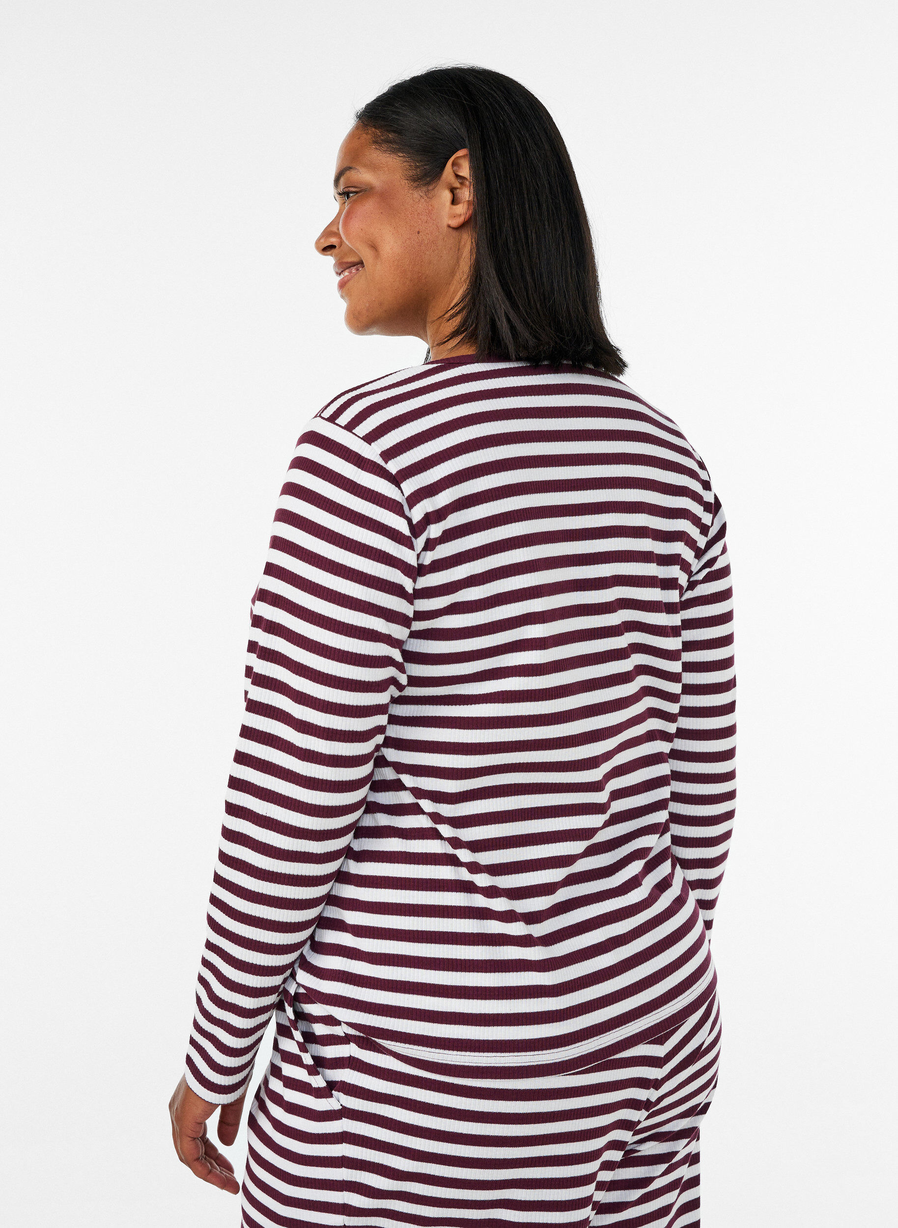 ZizzifashionLong-sleeved night top in ribbed jersey with stripes, Red, Model image number 2