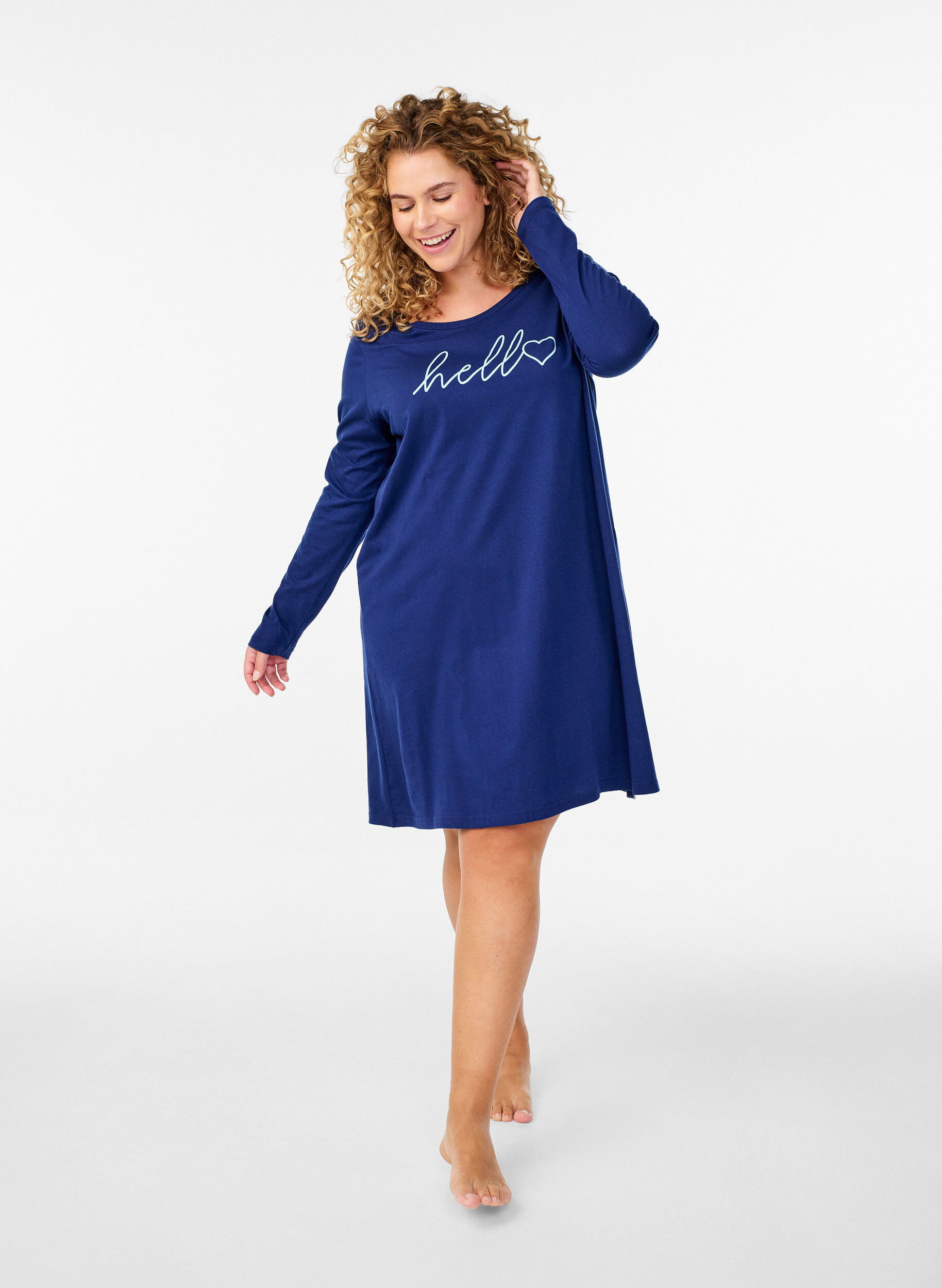 ZizzifashionLong-sleeved nightgown in organic cotton, Blue, Model image number 1