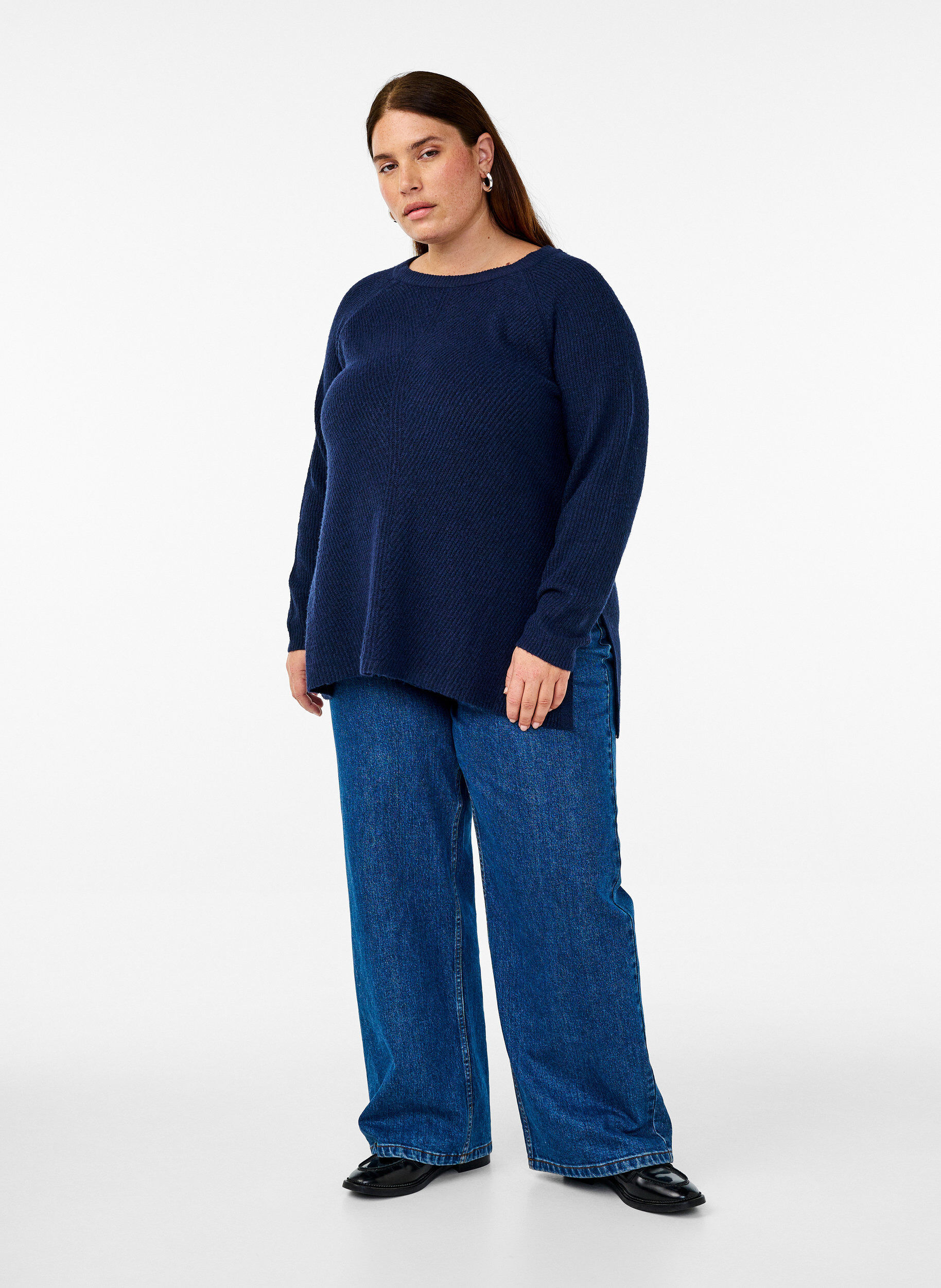 Zizzifashion Knitted blouse with round neck, Naval Academy Mel., Model image number 2