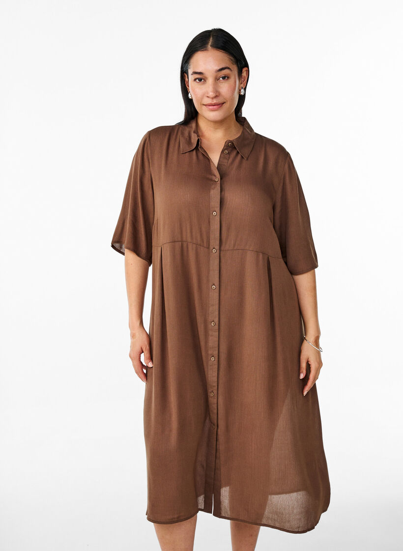Midi shirt dress with short sleeves, Rain Drum, Model image number 0