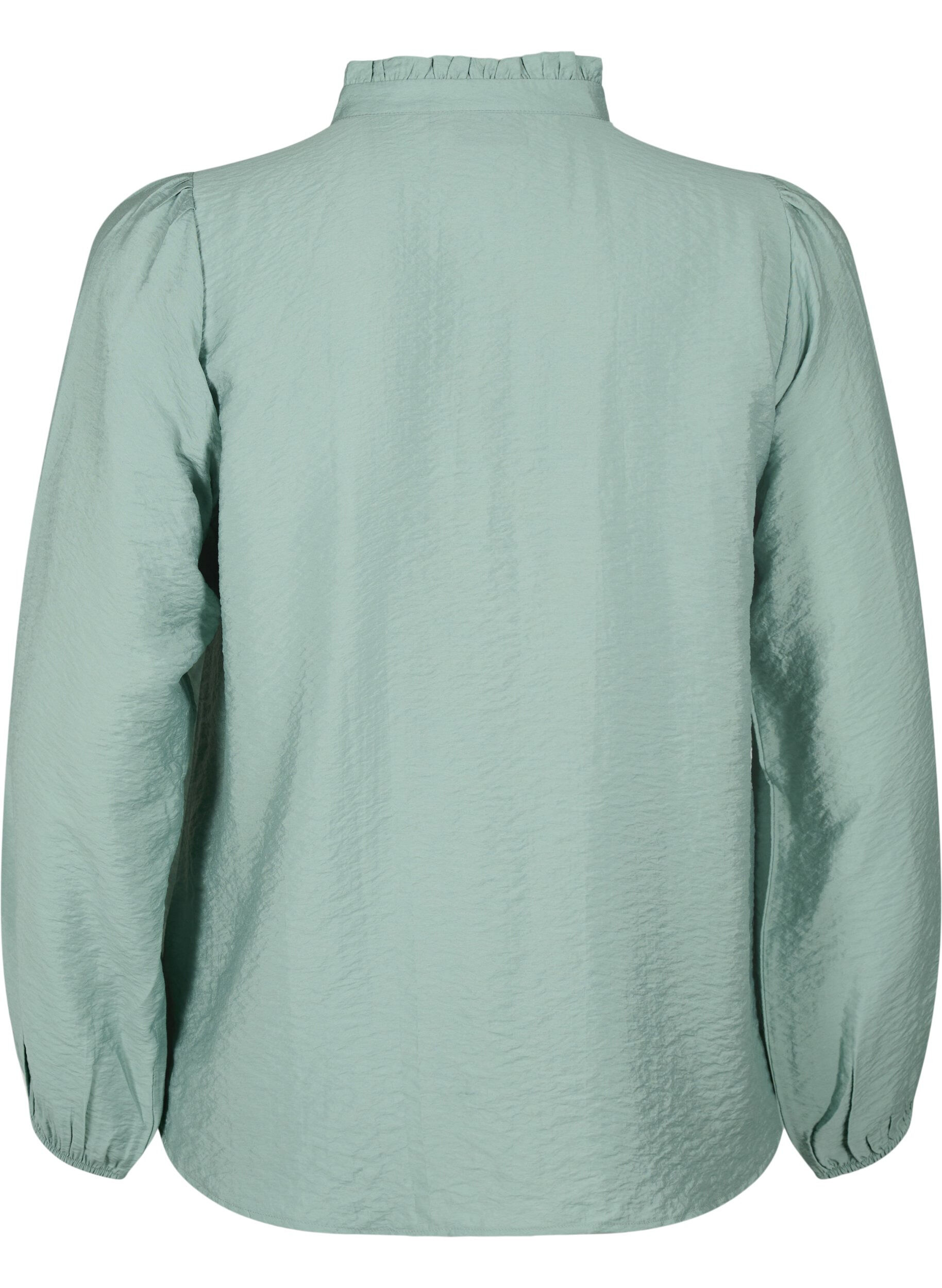 Zizzifashion Viscose shirt blouse with ruffle collar, Chinois Green, Packshot image number 1
