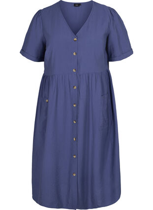 Short sleeve dress with buttons and pockets, Nightshadow Blue, Packshot image number 0