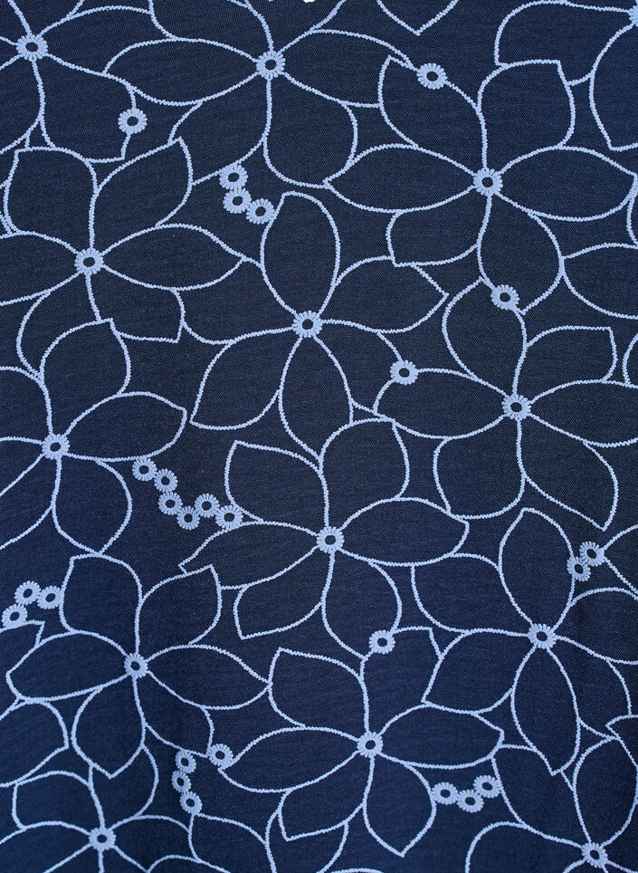 Tunic with an embroidered floral pattern and 3/4 sleeves, Blue, Packshot image number 2