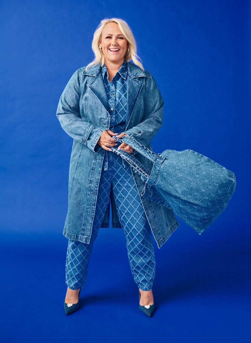 Denim trench coat with belt, Blue Denim, Image image number 0