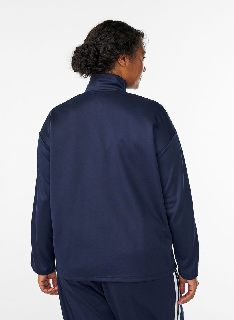 Workout jacket with stripes and cropped sleeves, Blue, Model image number 2