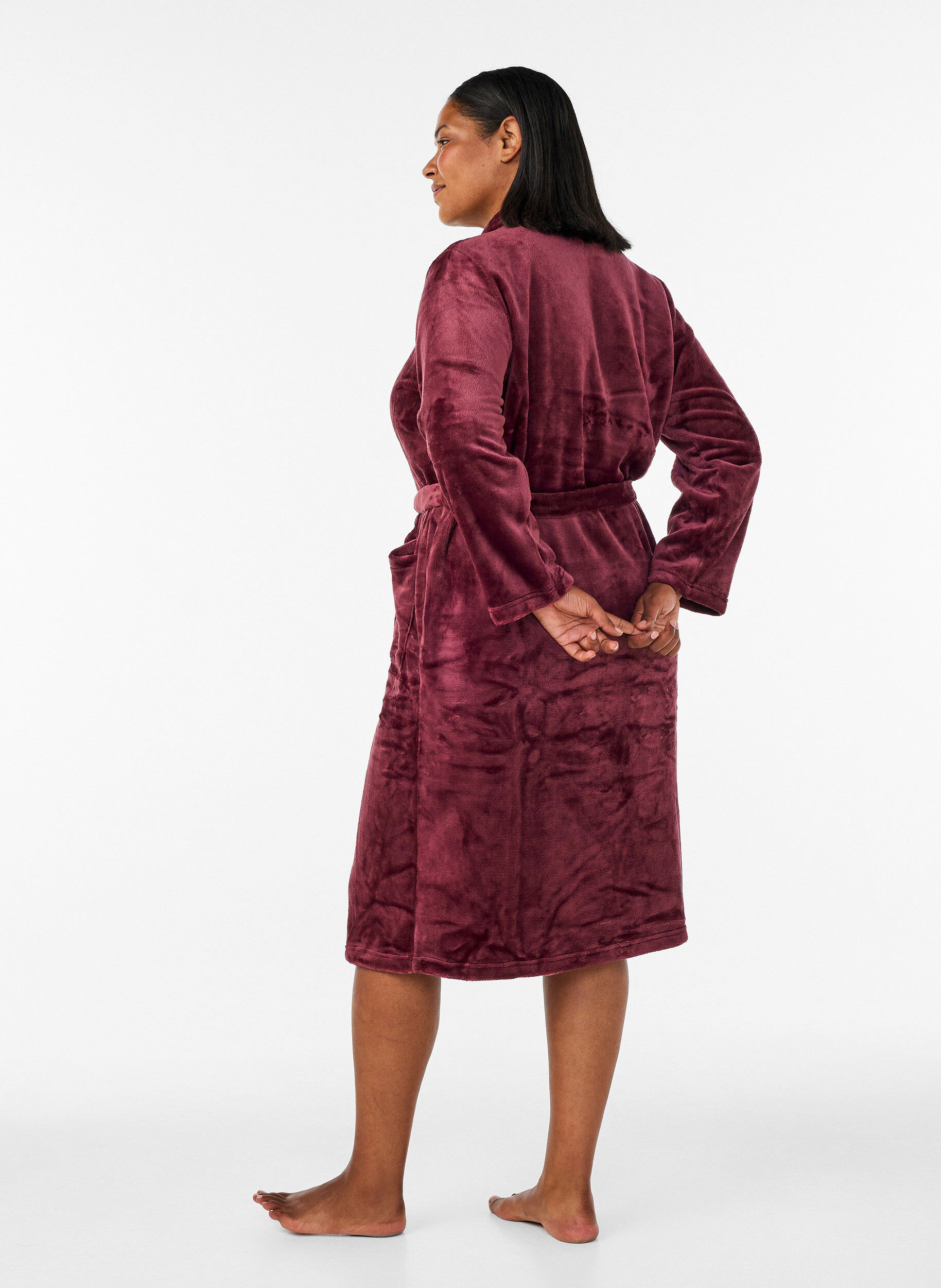 ZizzifashionRobe in soft velour with pockets, Red, Model image number 1