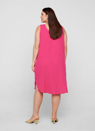 Sleeveless cotton dress in an A-line cut, Fuchsia Purple, Model image number 1