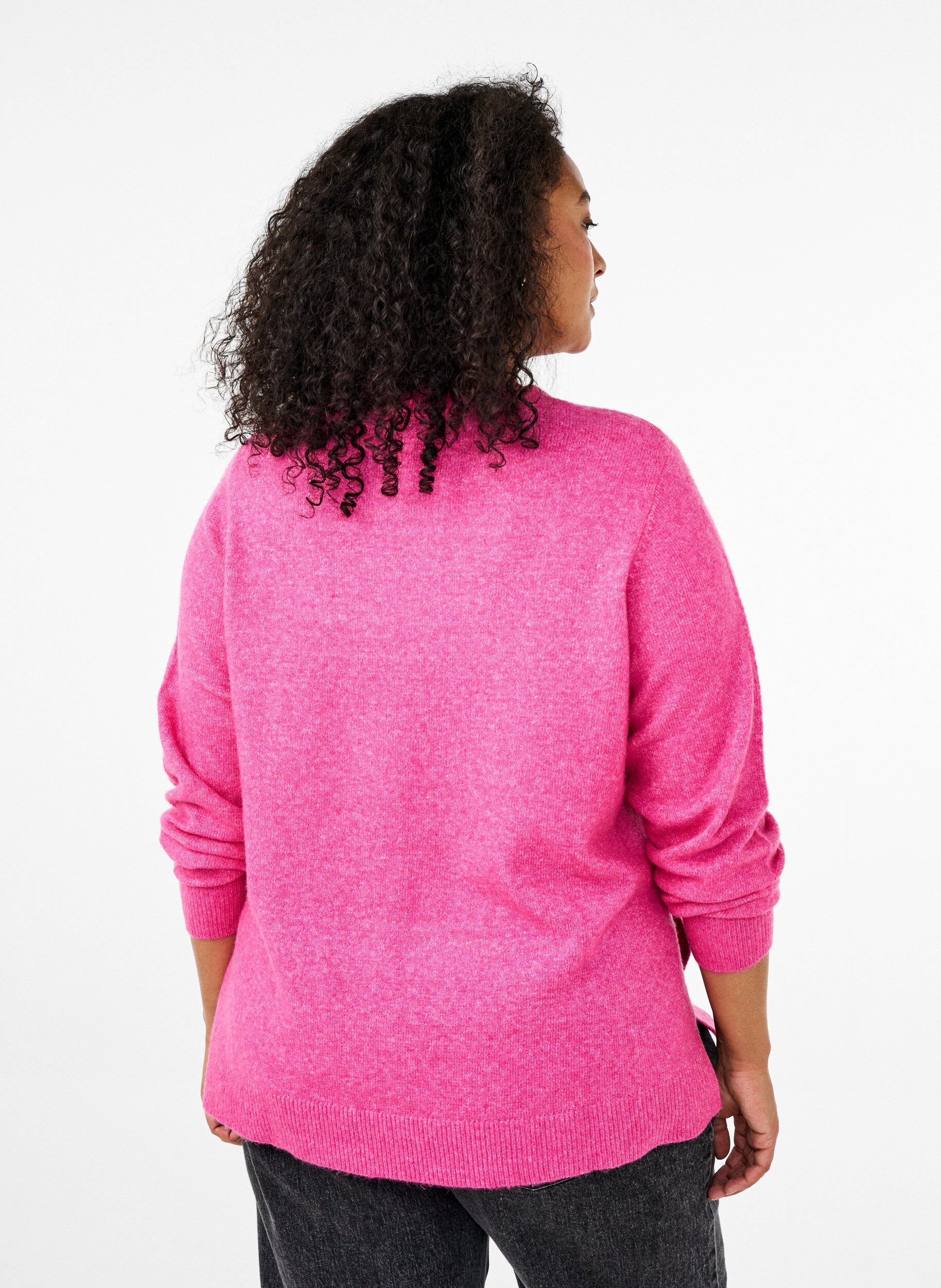Zizzifashion Knitted top with wool and slits, Raspberry Rose Mel., Model image number 1