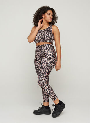 Cropped sports tights with leopard print, Leopard, Model image number 2