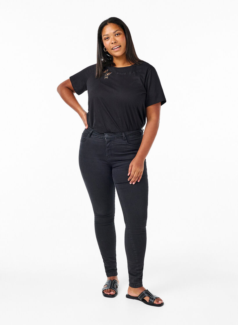 Organic cotton T-shirt with bow detail, Black, Model image number 2