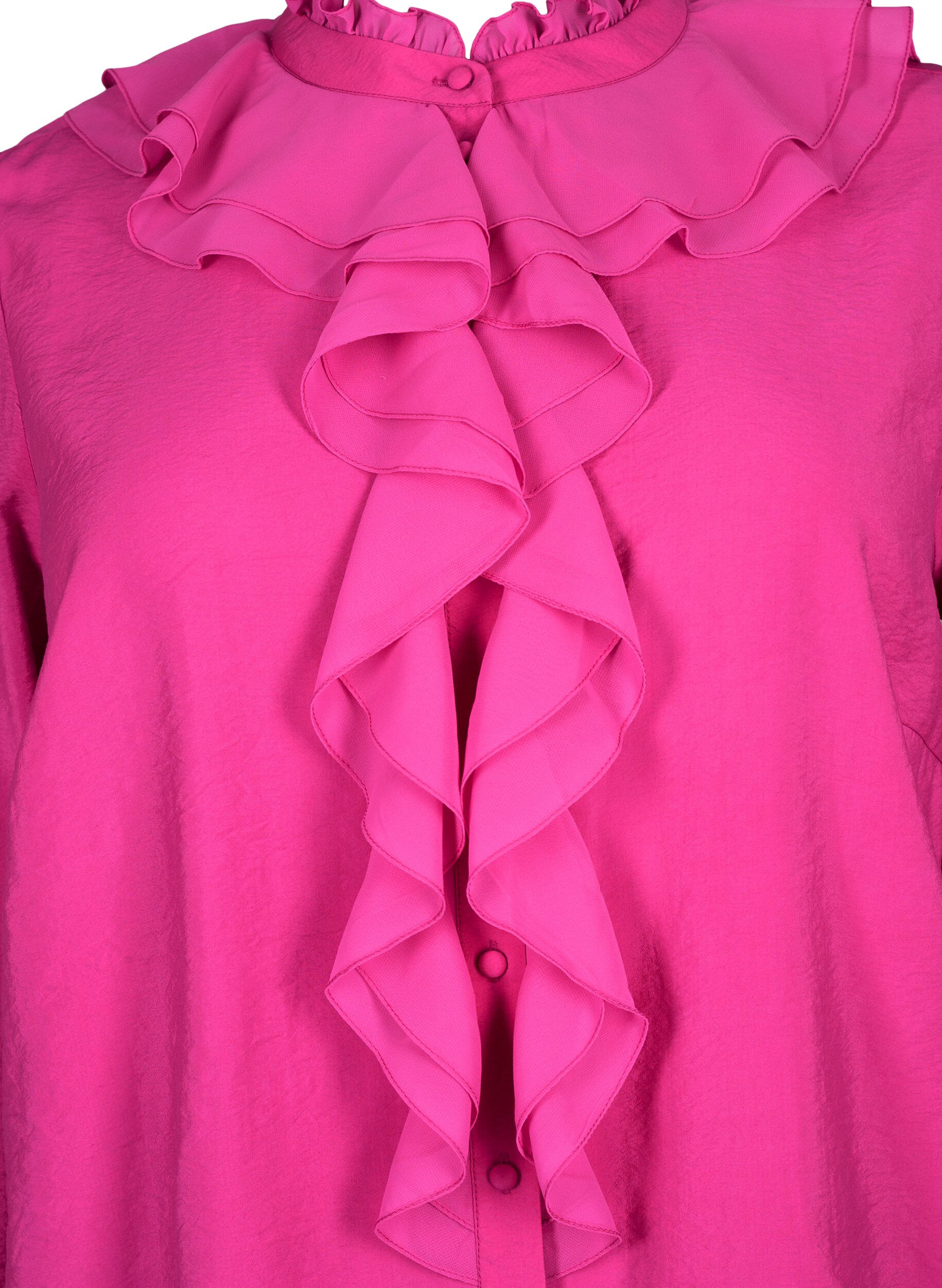 Zizzifashion Ruffle shirt blouse in viscose, Rose Violet, Packshot image number 2