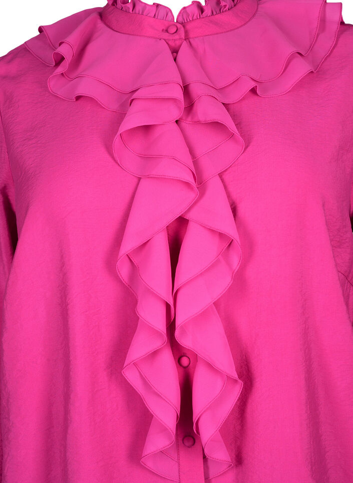 Ruffle shirt blouse in viscose, Rose Violet, Packshot image number 2