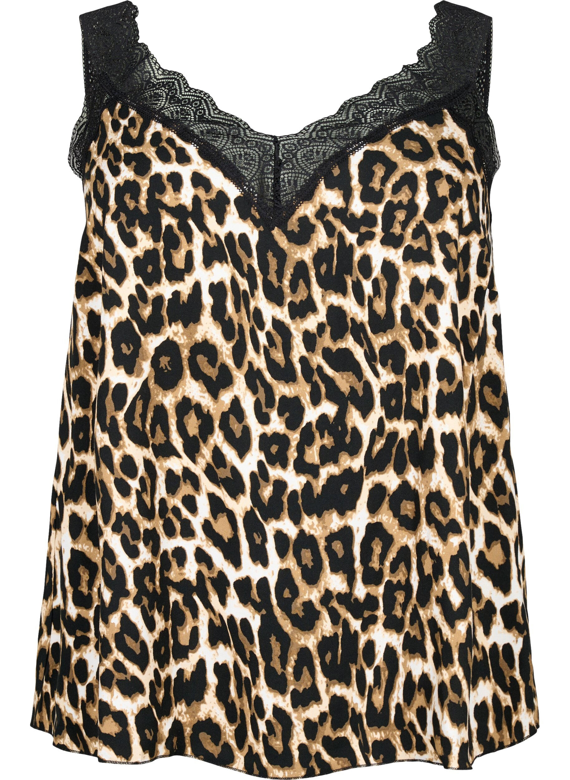 Zizzifashion Top with lace in viscose, Leopard, Packshot image number 0