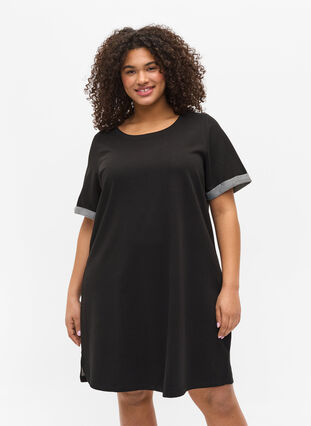 Loose-fitting sweater dress with short sleeves, Black, Model image number 0