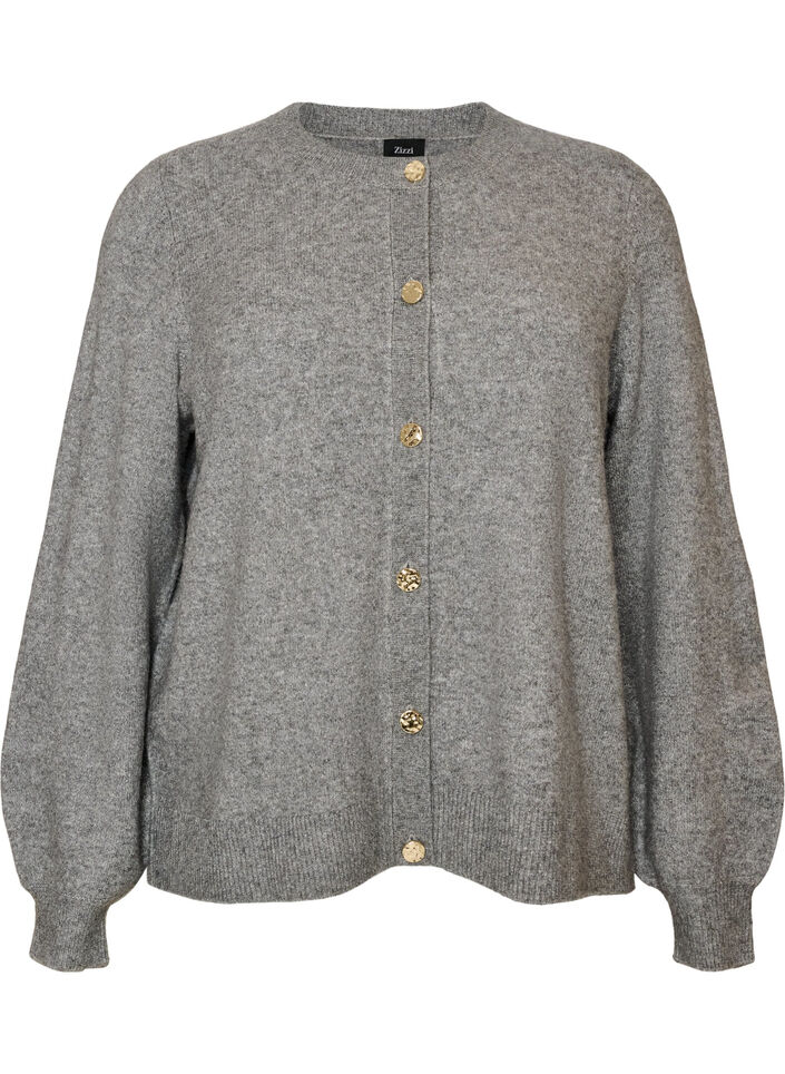 Cardigan in soft knit with gold-coloured buttons, Grey, Packshot image number 0