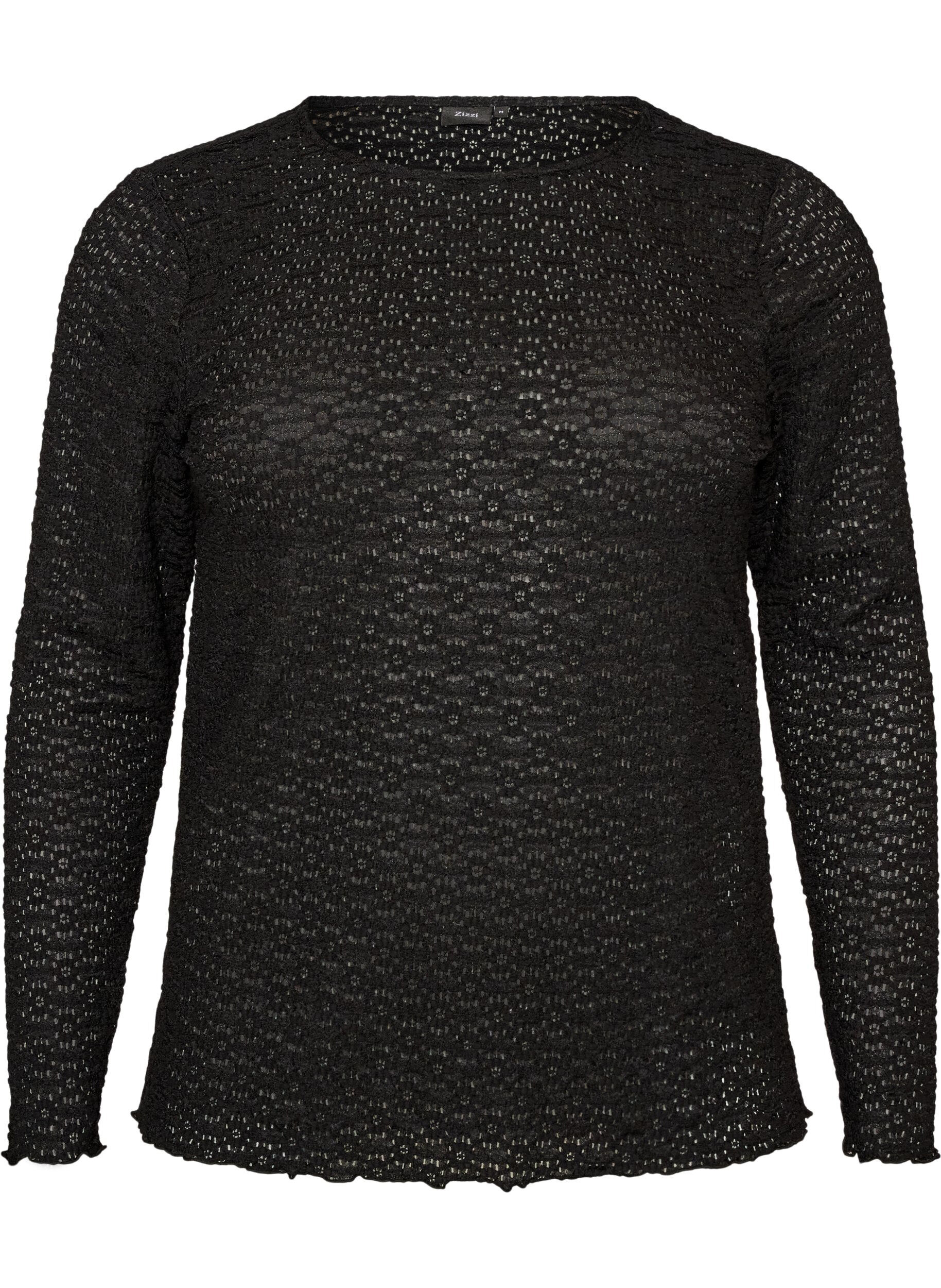 Blouse with eyelet pattern and long sleeves