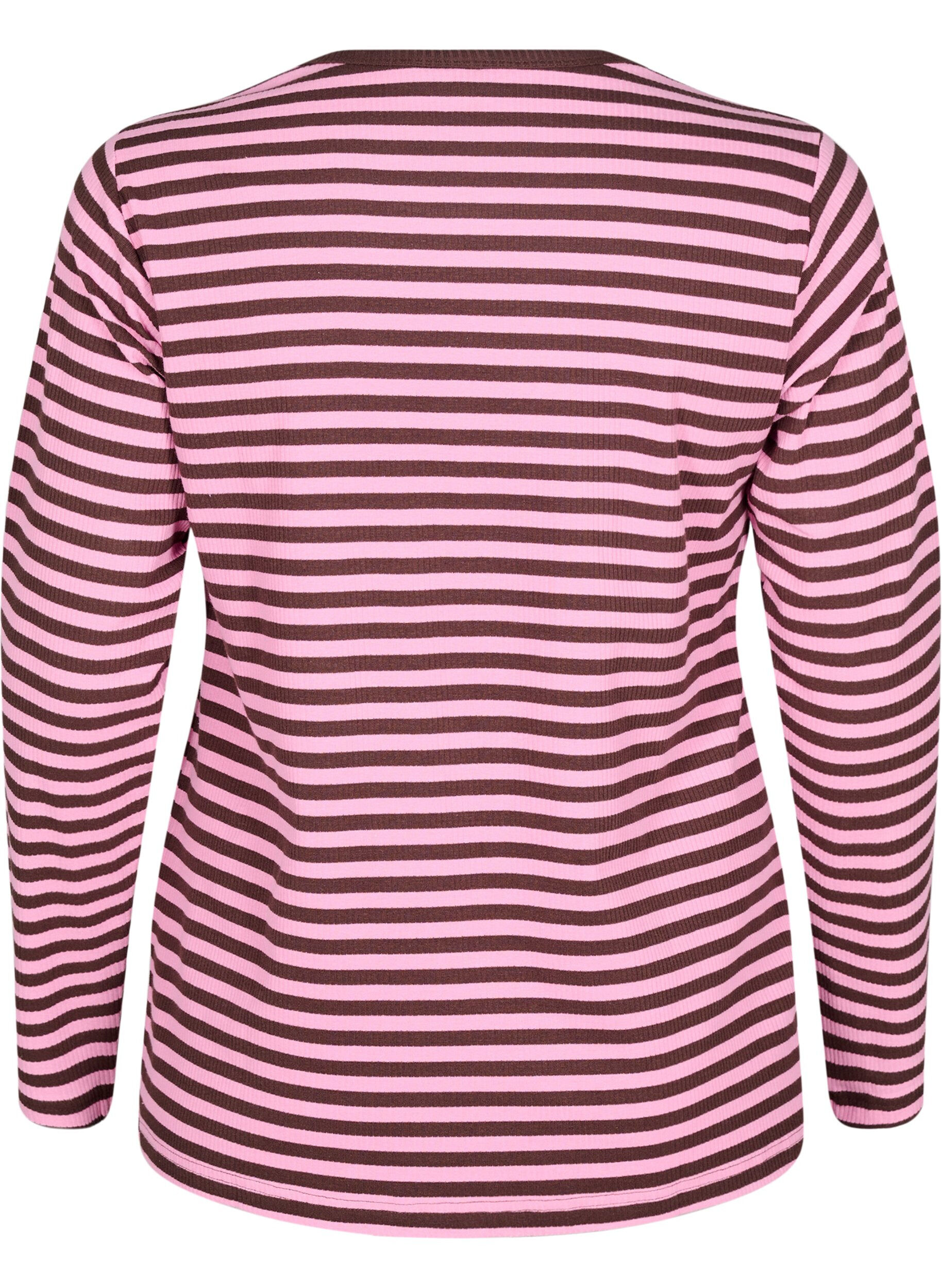 Zizzifashion Striped blouse with long sleeves, Pink, Packshot image number 1