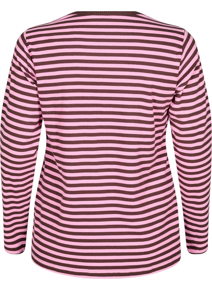 Striped blouse with long sleeves, Pink, Packshot image number 1