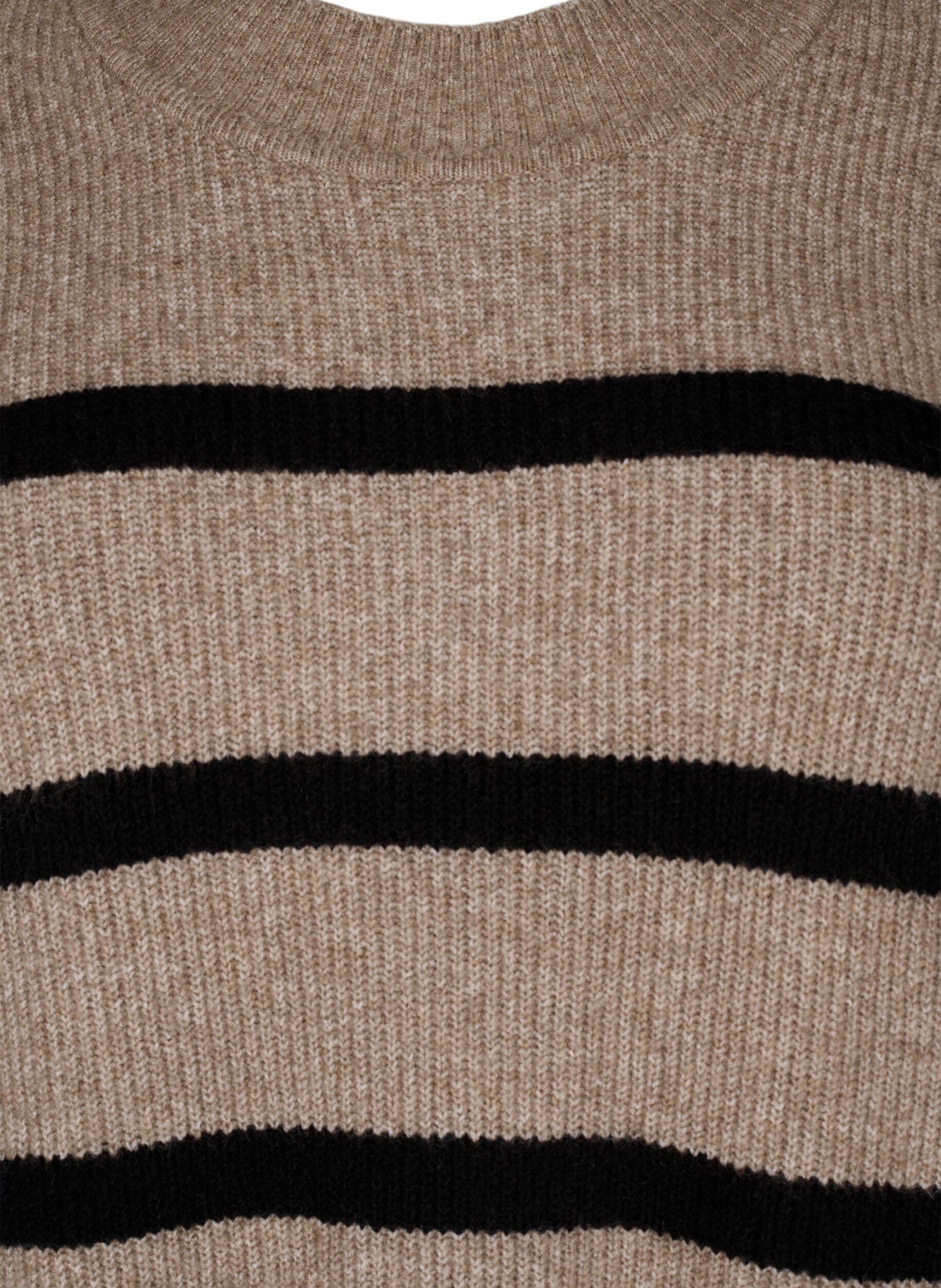 Zizzifashion Long-sleeved knitted dress with stripes, Desert Taupe Comb, Packshot image number 2