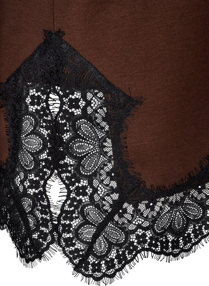 Jersey blouse with lace trim, Brown, Packshot image number 3