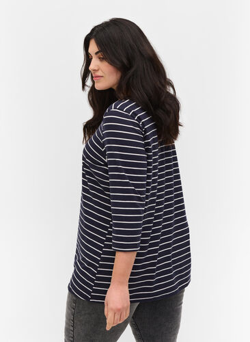 Striped cotton blouse with 374 sleeves, Blue Stripe, Model image number 1