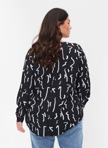 Blouse in viscose with long sleeves, Black Paint Strokes, Model image number 1
