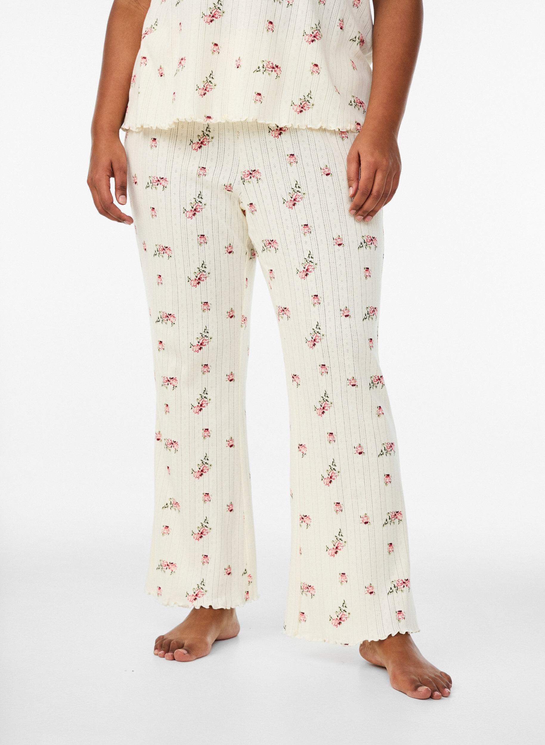 Zizzifashion Organic cotton pyjama bottoms with a textured pattern, Vanilla, Model image number 1