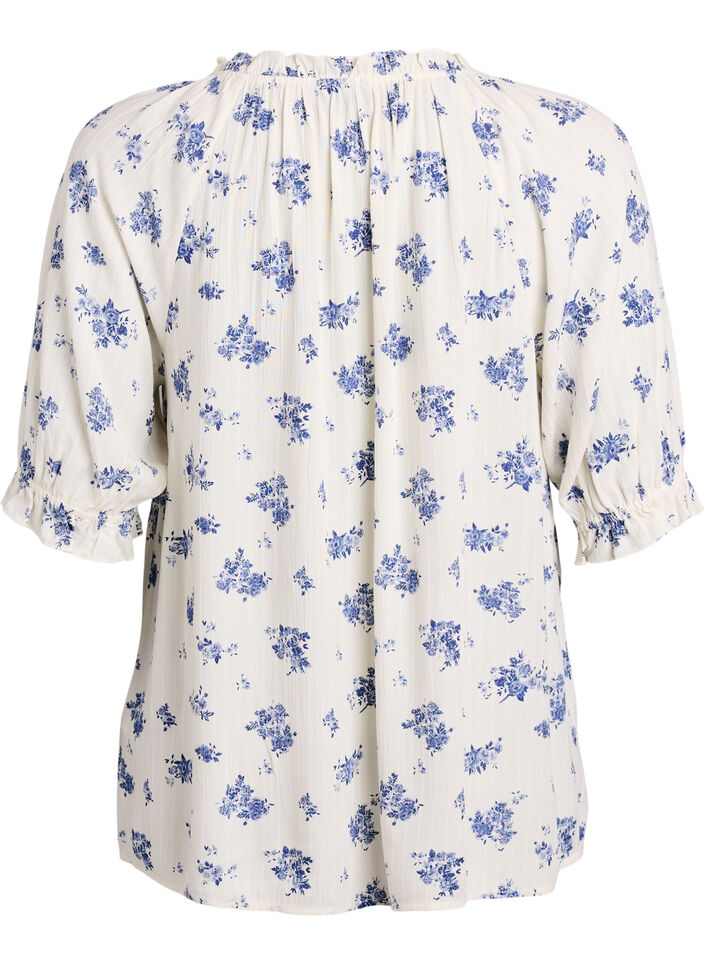 Viscose blouse with paisley print and elbow length sleeves, White, Packshot image number 1