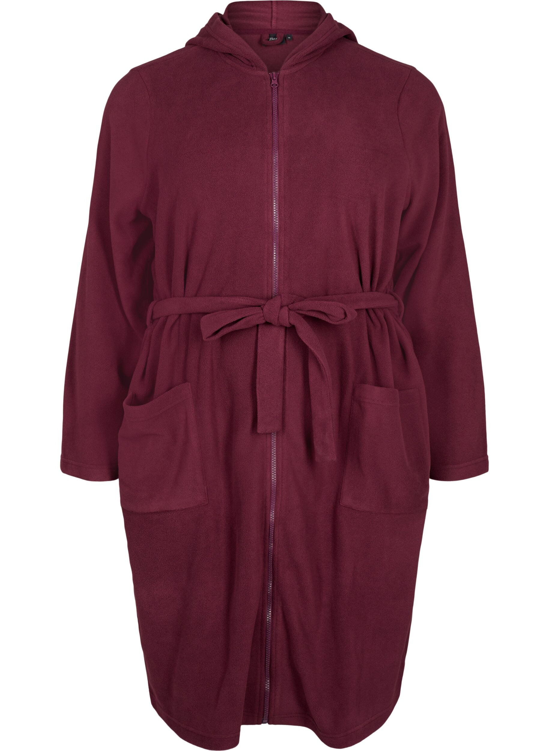 Zizzifashion Morning robe with zipper and hood, Dark Bordeaux, Packshot image number 0