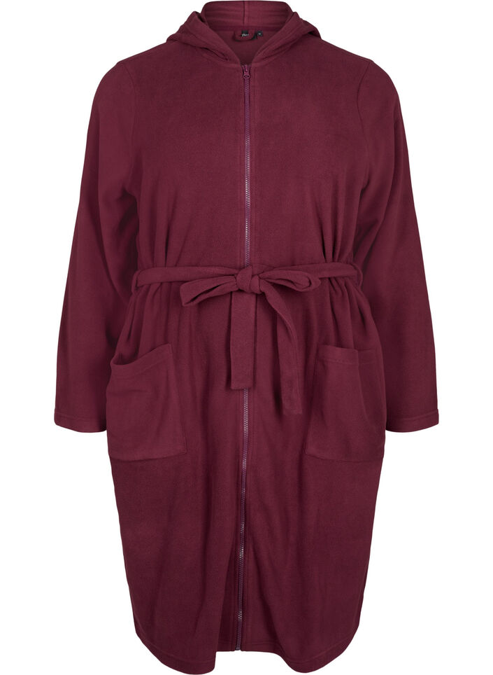 Morning robe with zipper and hood, Dark Bordeaux, Packshot image number 0