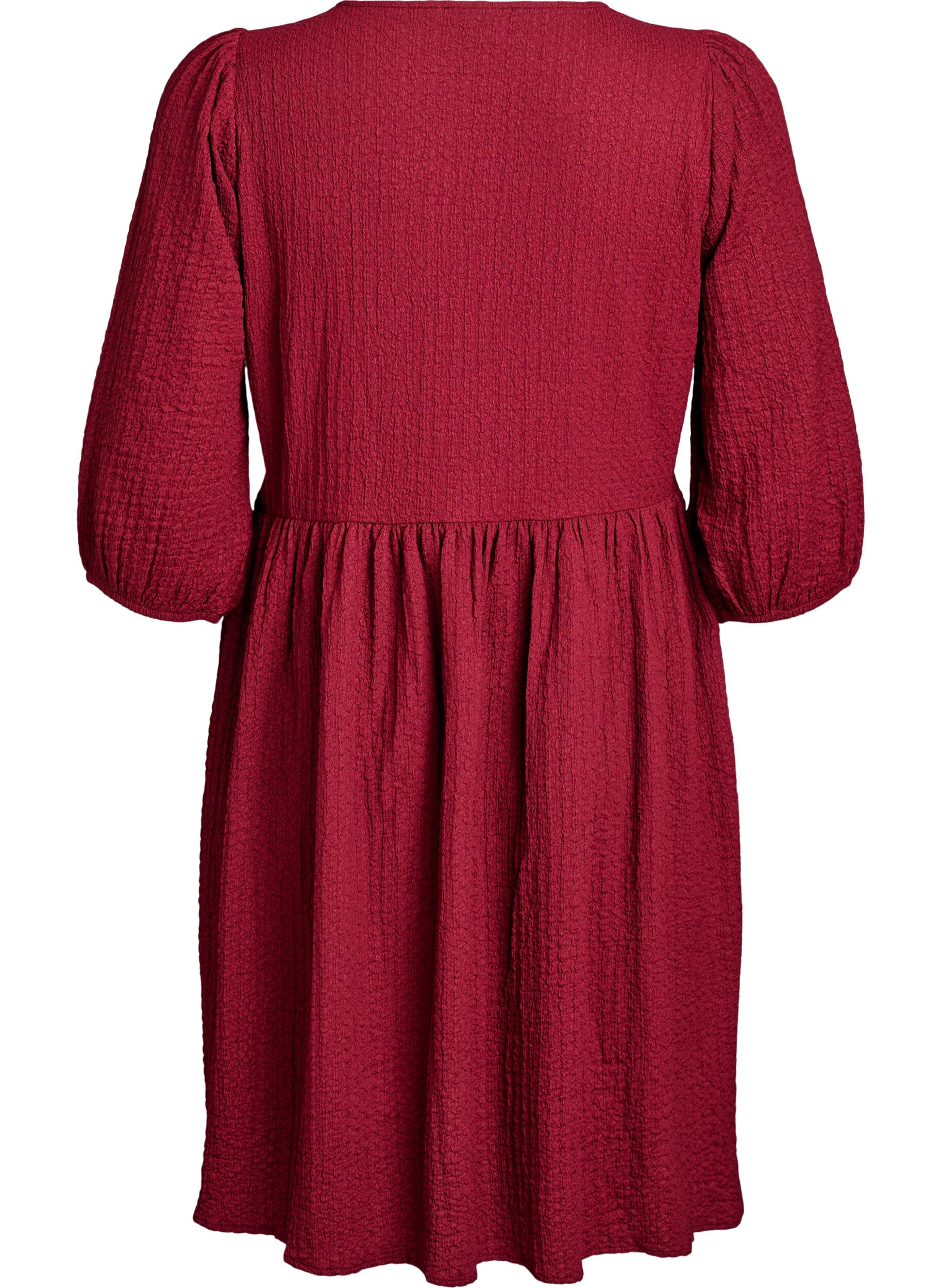 Zizzifashion FLASH - Short dress with texture and 3/4 sleeves, Dark Bordeaux, Packshot image number 1