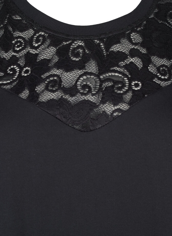 Sweatshirt with lace details, Black, Packshot image number 2