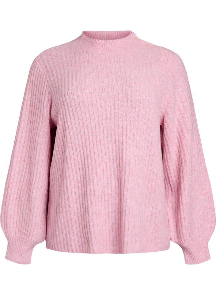 Ribbed jumper with puff sleeves and buttons, Red, Packshot image number 0