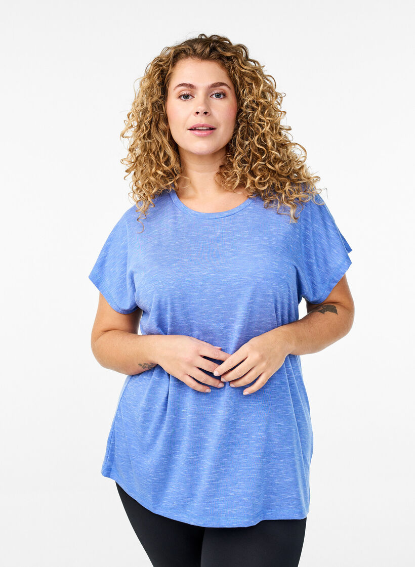 Loose workout t-shirt with short sleeves, Blue, Model image number 0