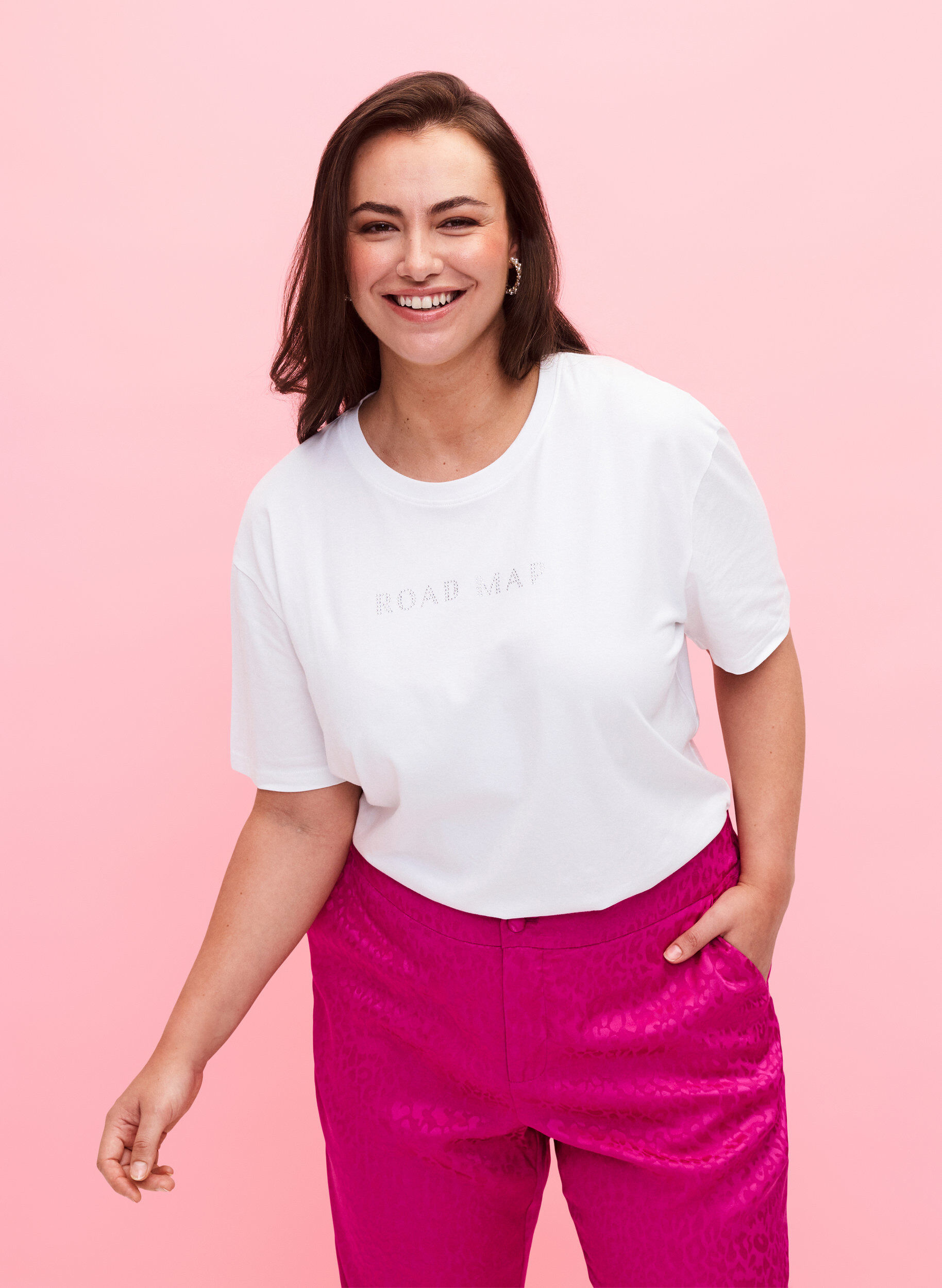 Zizzifashion T-shirt in organic cotton with similistones, White, Model image number 0