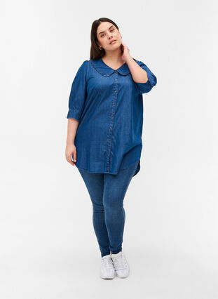 Denim tunic with a collar and button fastening, Blue denim ASS, Model image number 2