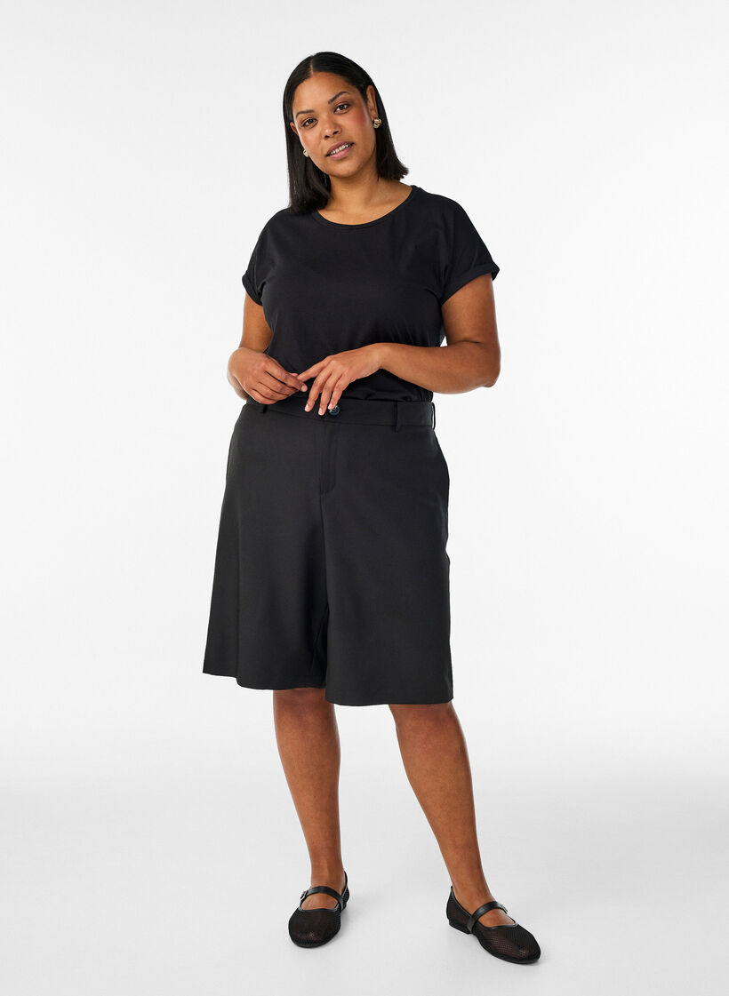 Short sleeved cotton blend t-shirt, Black, Model image number 1