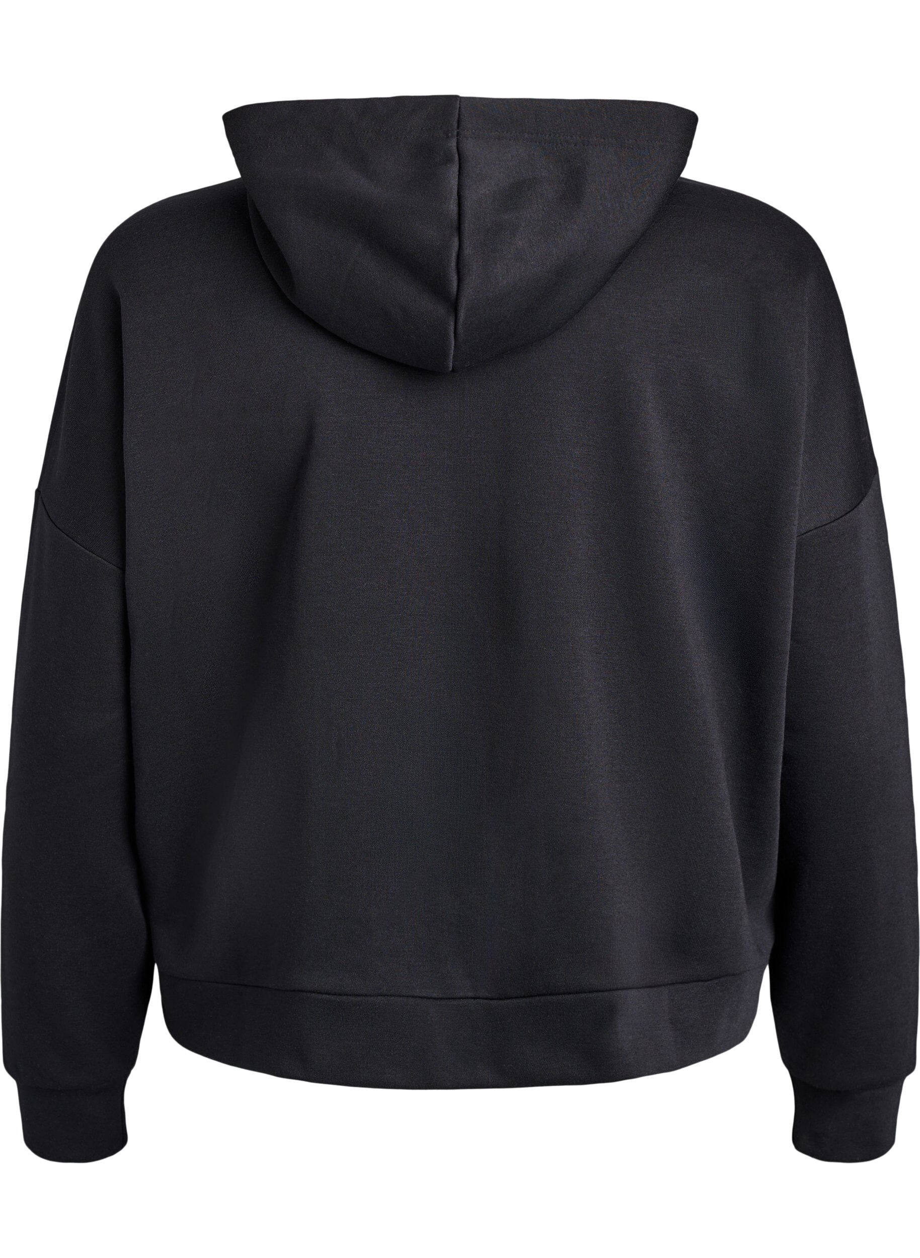 Zizzifashion Hoodie with zipper and chest print, Black, Packshot image number 1