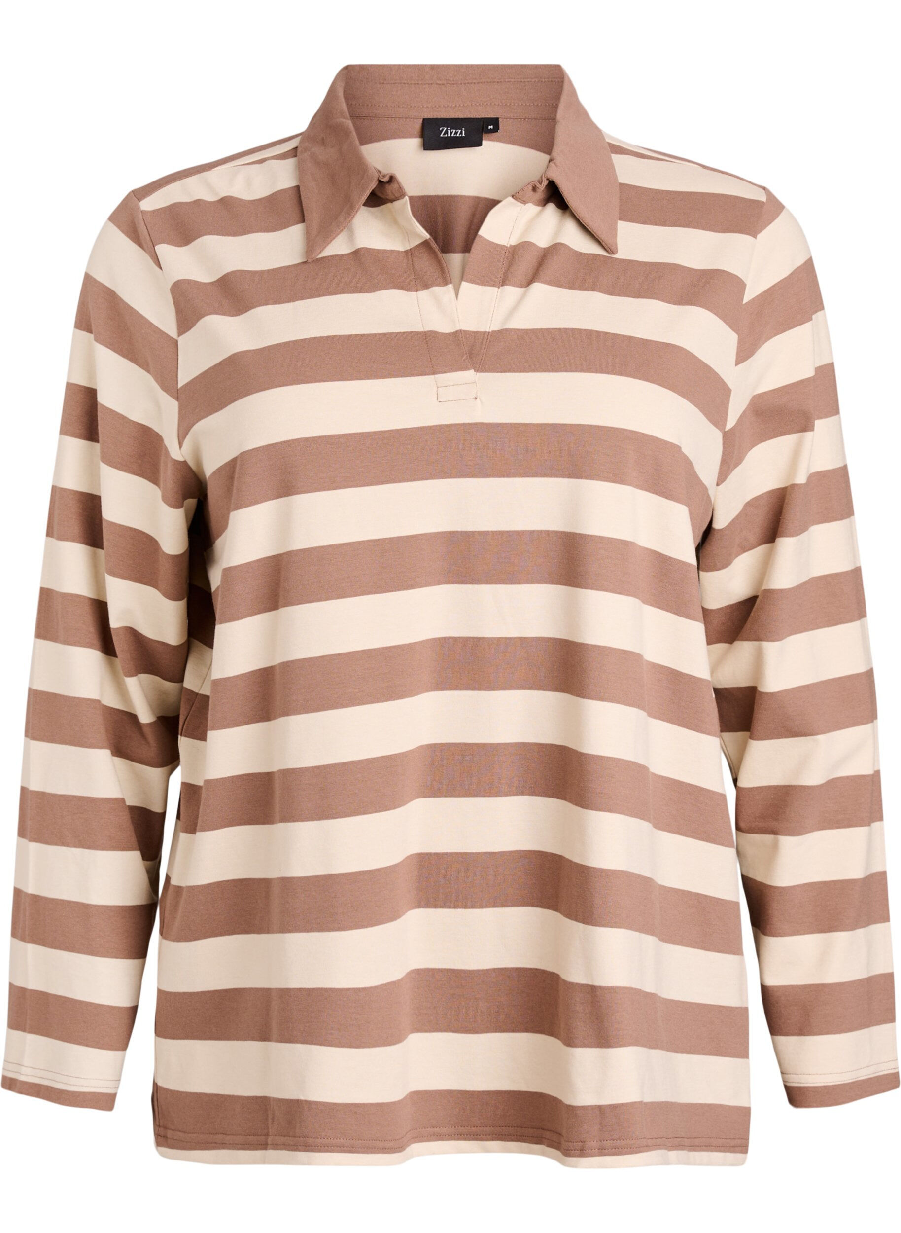 Long-sleeved polo shirt with wide stripes