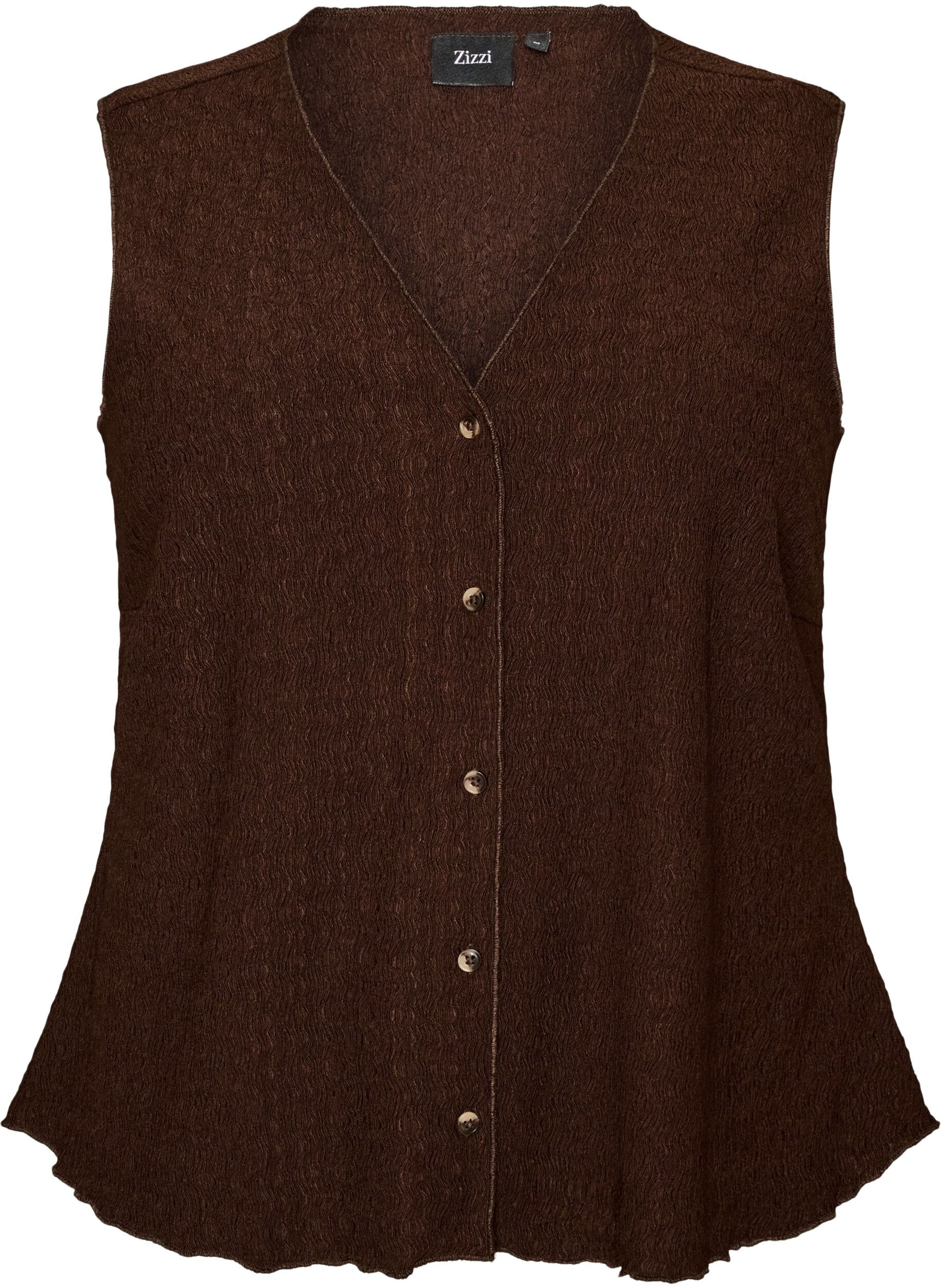 ZizzifashionSleeveless top with a wavy texture and button fastening, Brown, Packshot image number 0