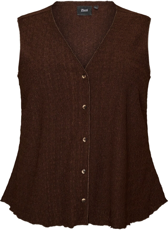 Sleeveless top with a wavy texture and button fastening, Brown, Packshot image number 0